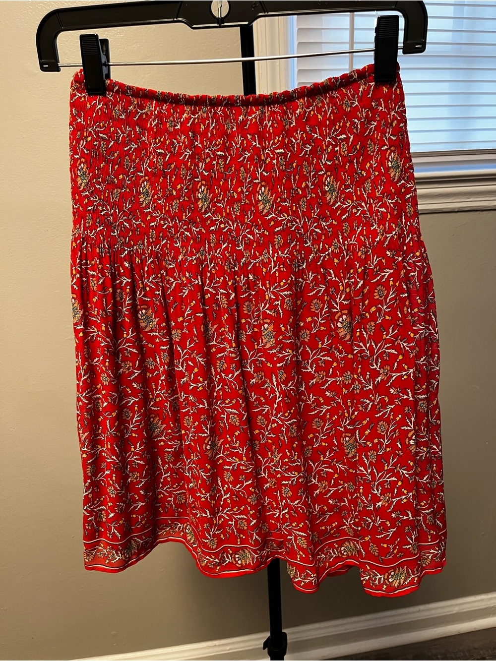 Max Studio Red Floral Elastic-Waist A-Line Skirt